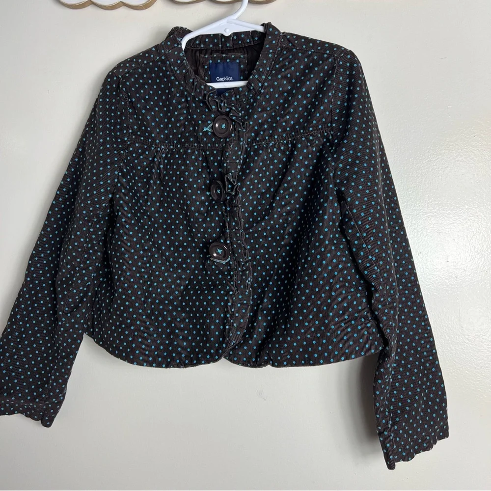 Gap Kids Polka Dot Corduroy Jacket Girls Size S 6-7‎ Brown Blue